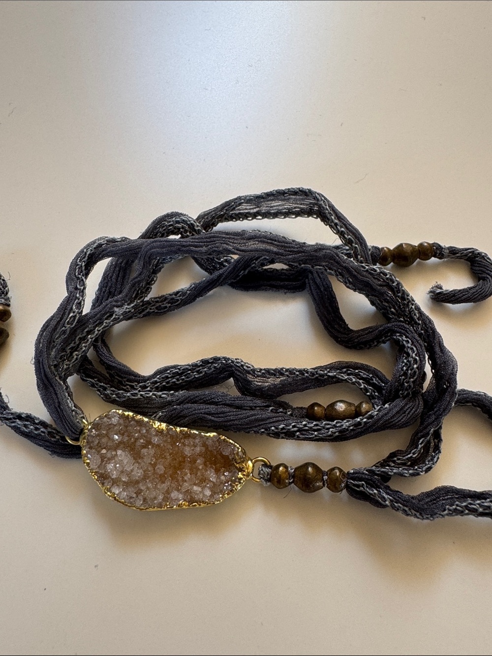 Silk Wrap Bracelet with Champagne Druzy Stone